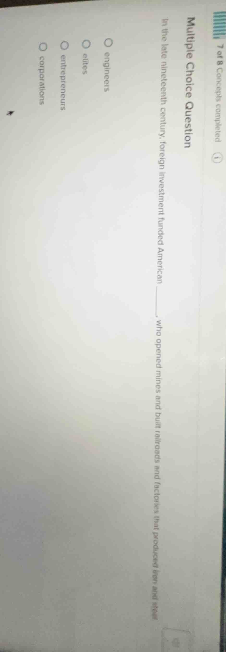 multiple choice question in the late nineteenth century, foreign invest…