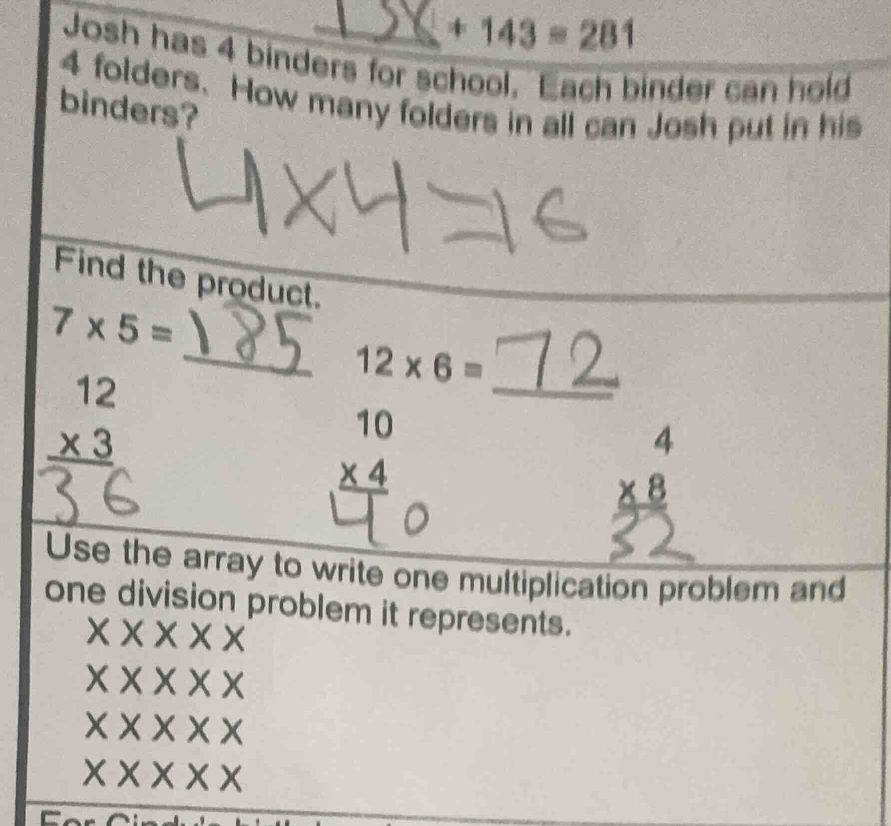 josh has 4 binders for school. each binder can hold 4 folders. how many…