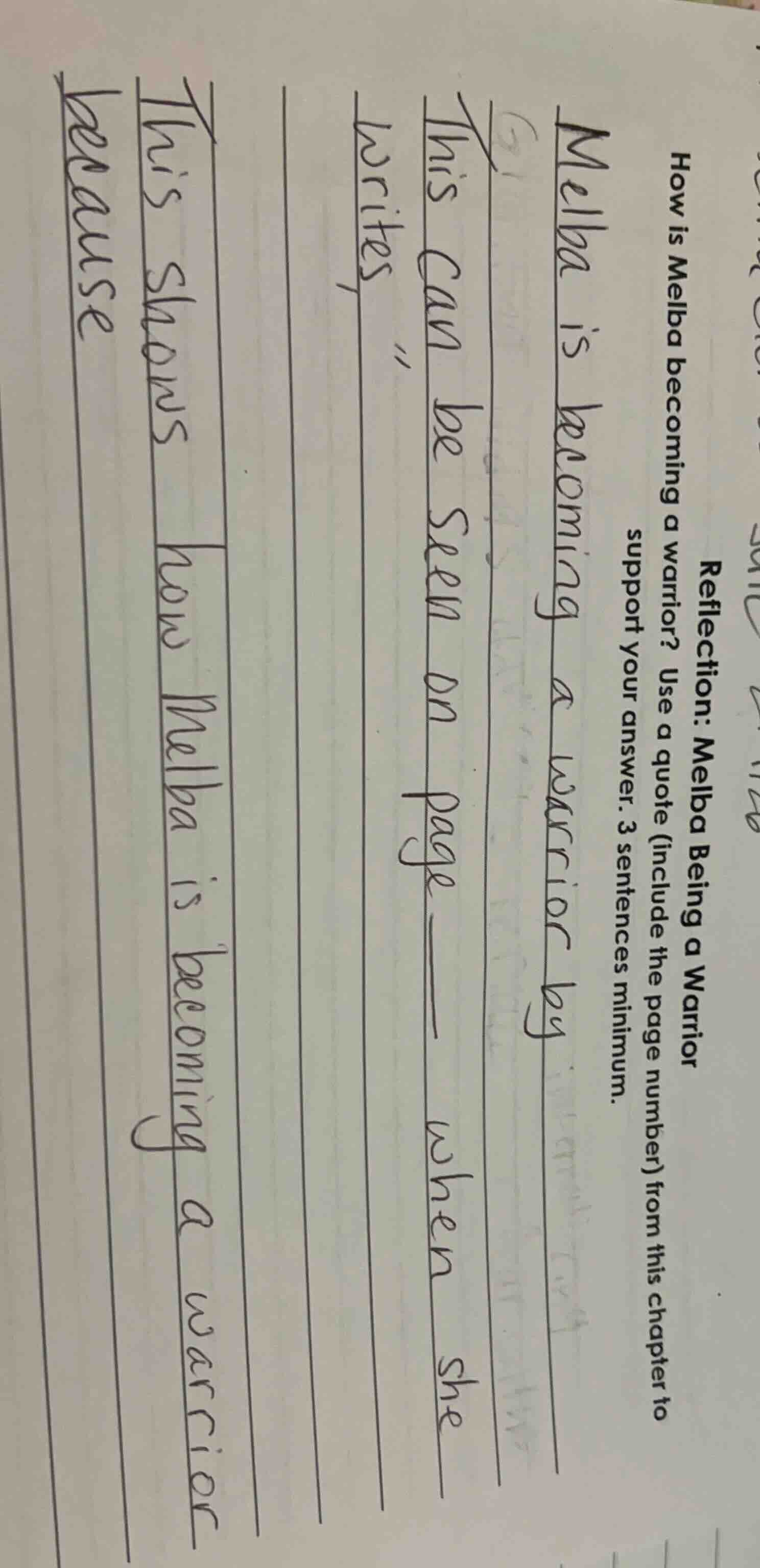 reflection: melba being a warrior how is melba becoming a warrior? use …