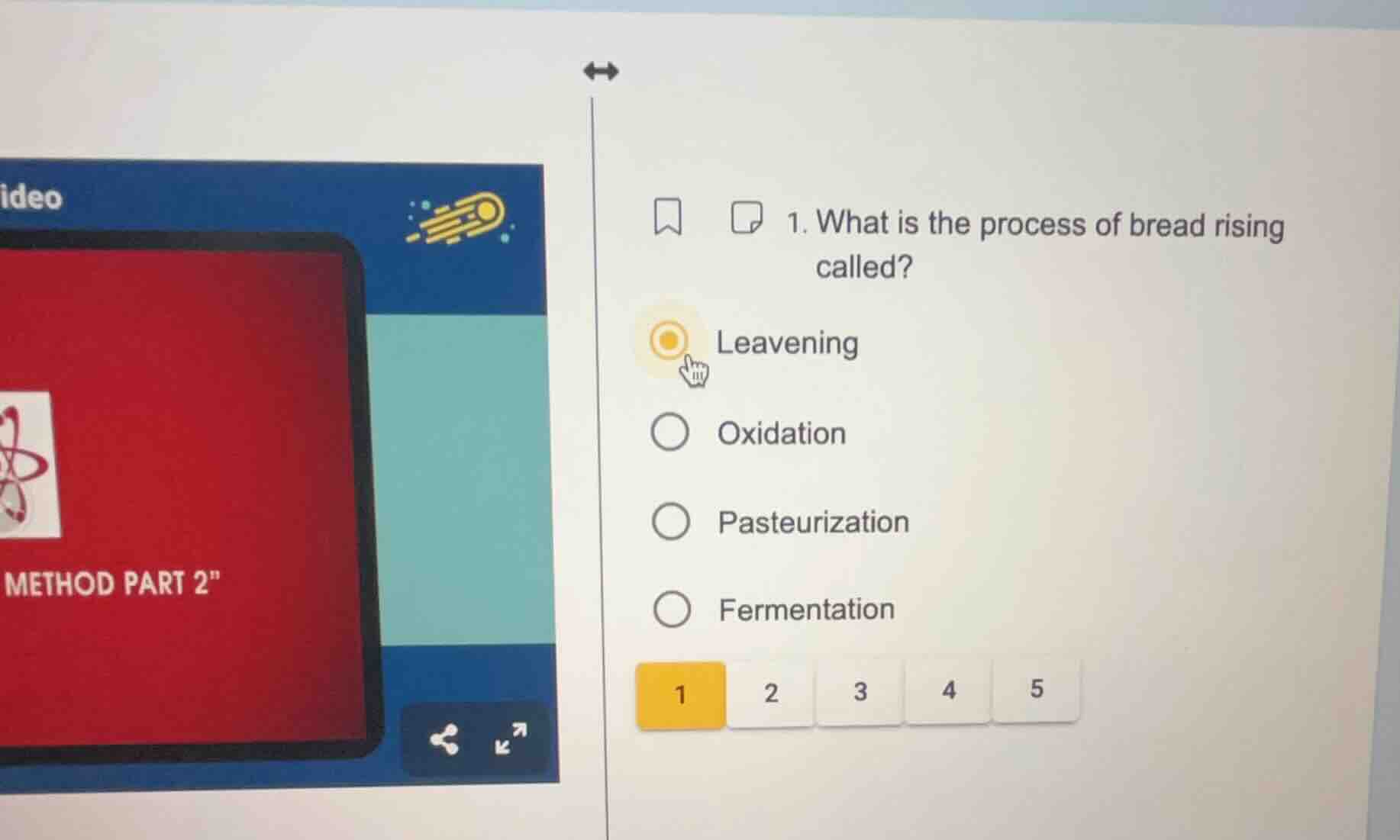 1. what is the process of bread rising called? leavening oxidation past…