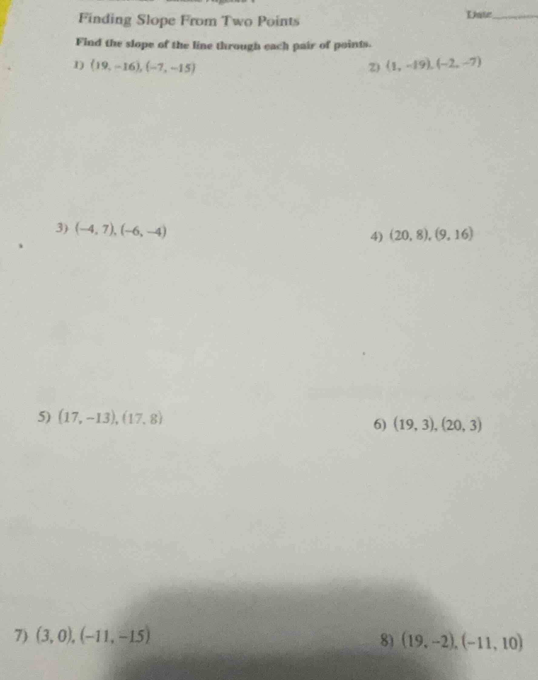 finding slope from two points find the slope of the line through each p…