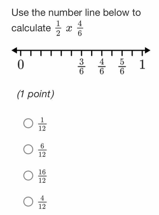 use the number line below to calculate $\frac{1}{2} \times \frac{4}{6}$…