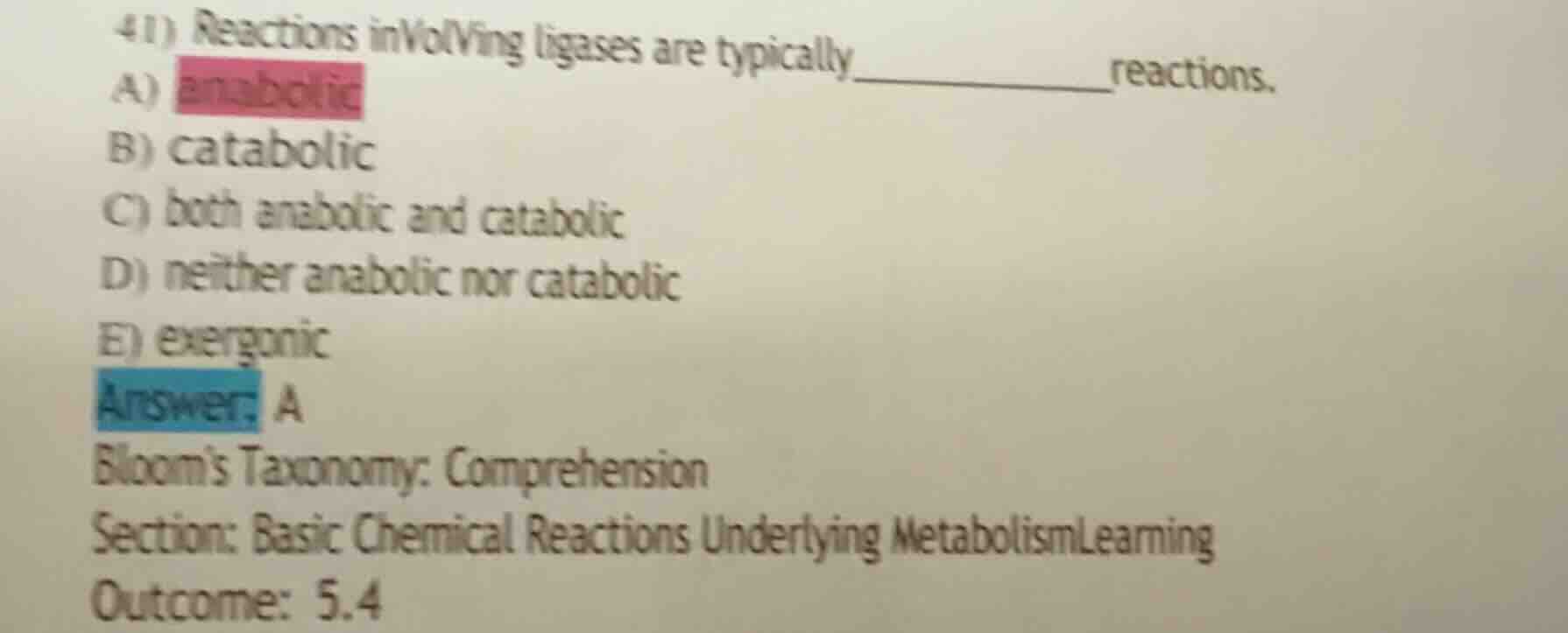 41) reactions involving ligases are typically ________ reactions. a) an…