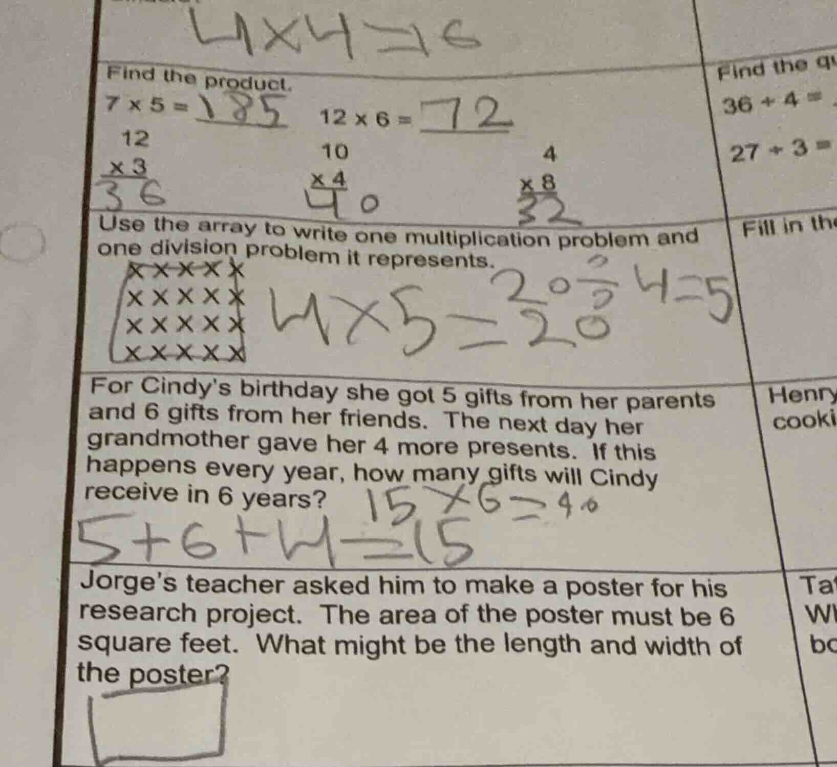 find the product. 7×5 = 12×6 = use the array to write one multiplicatio…