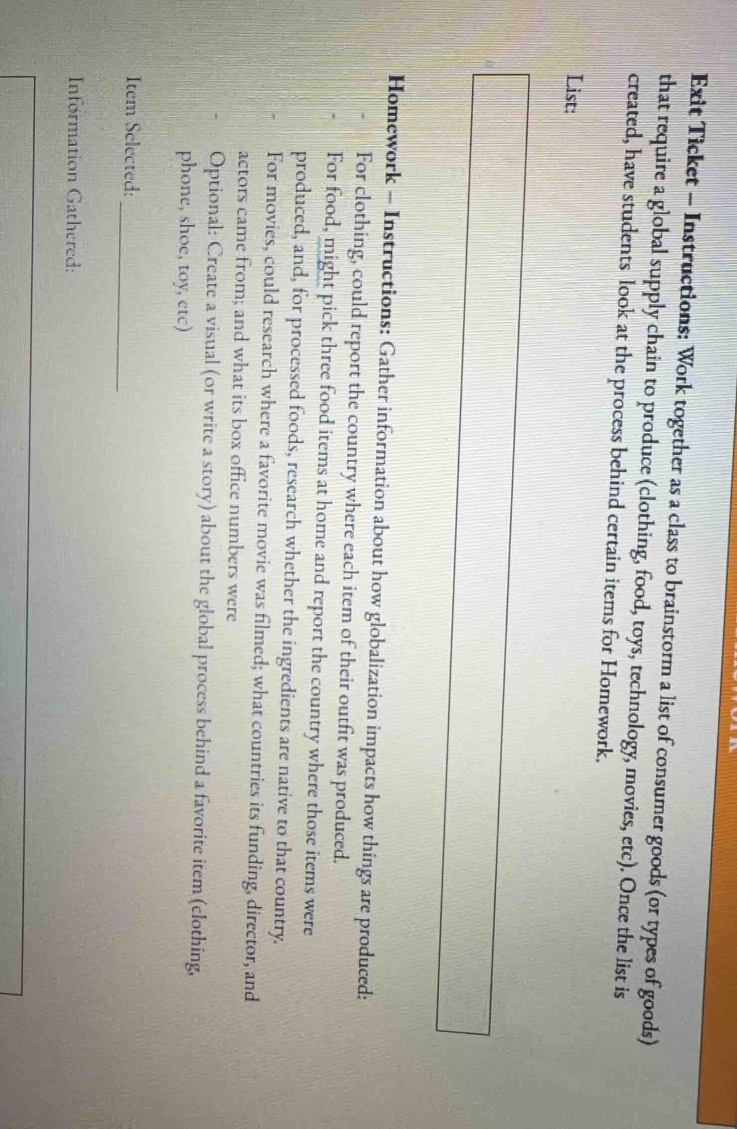 exit ticket – instructions: work together as a class to brainstorm a li…