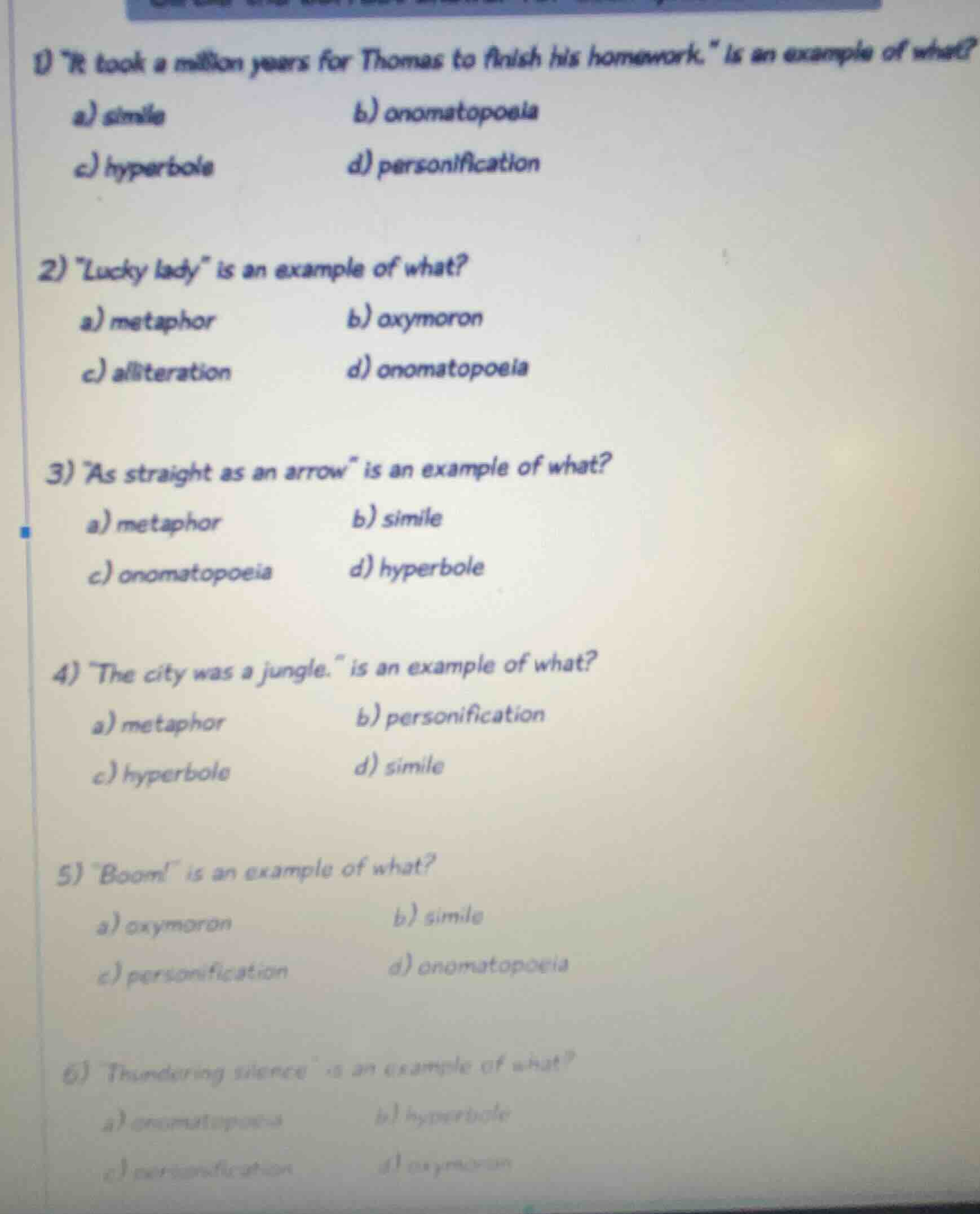 1) \it took a million years for thomas to finish his homework.\ is an e…