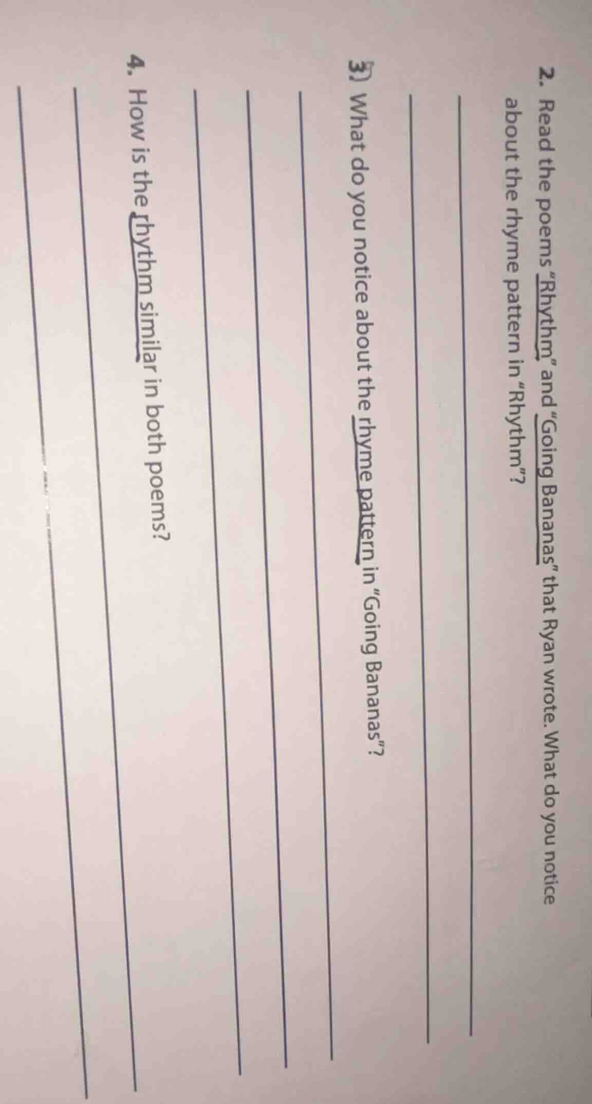 2. read the poems hythm\ and \going bananas\ that ryan wrote. what do y…