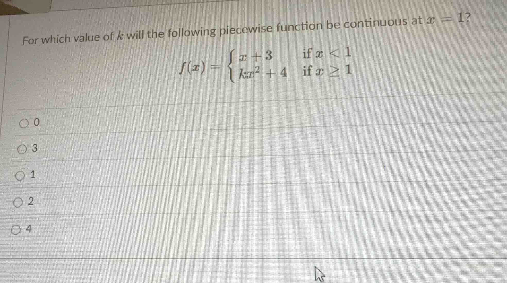 for which value of k will the following piecewise function be continuou…