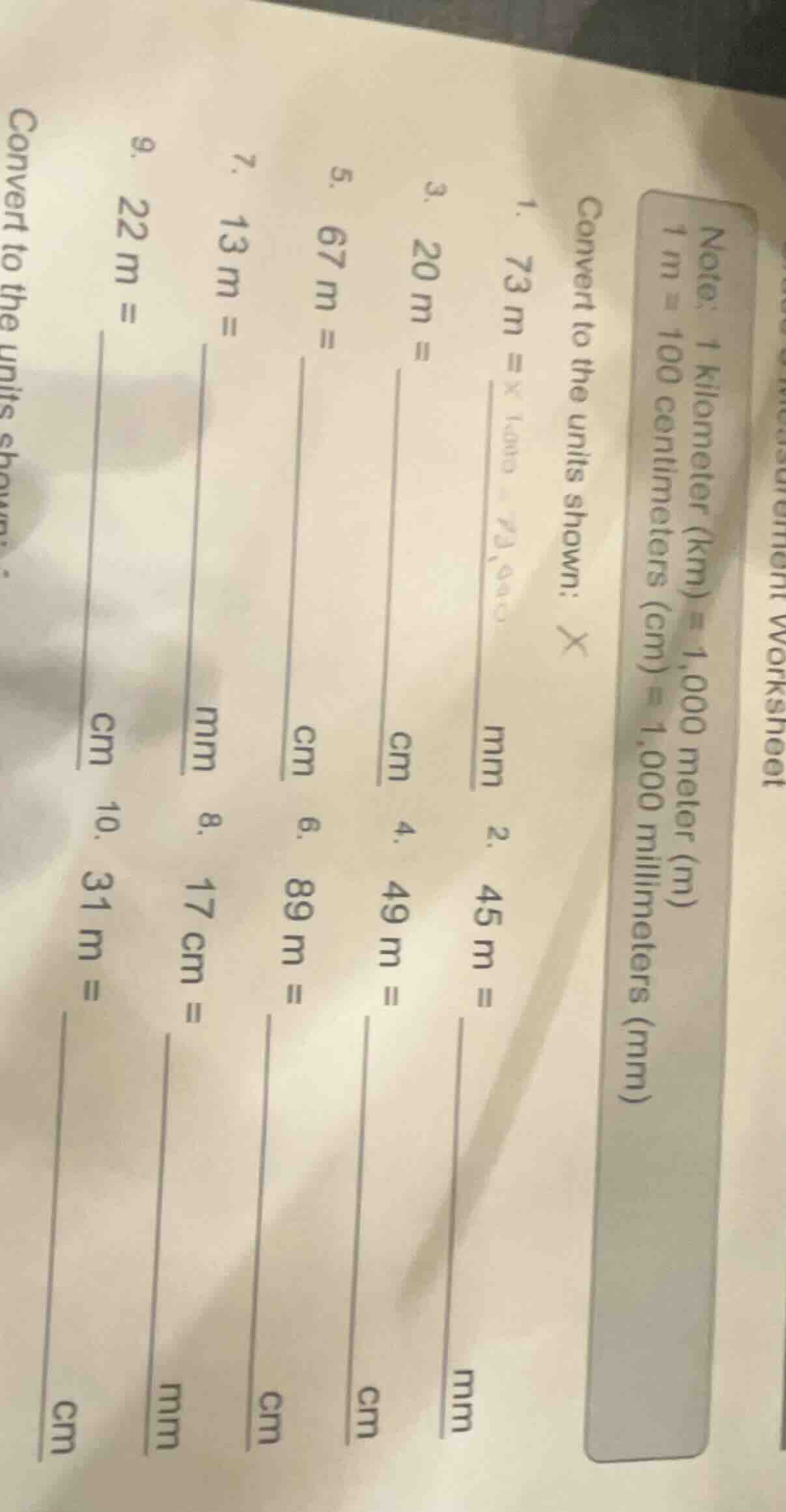 note: 1 kilometer (km) = 1,000 meter (m) 1 m = 100 centimeters (cm) = 1…