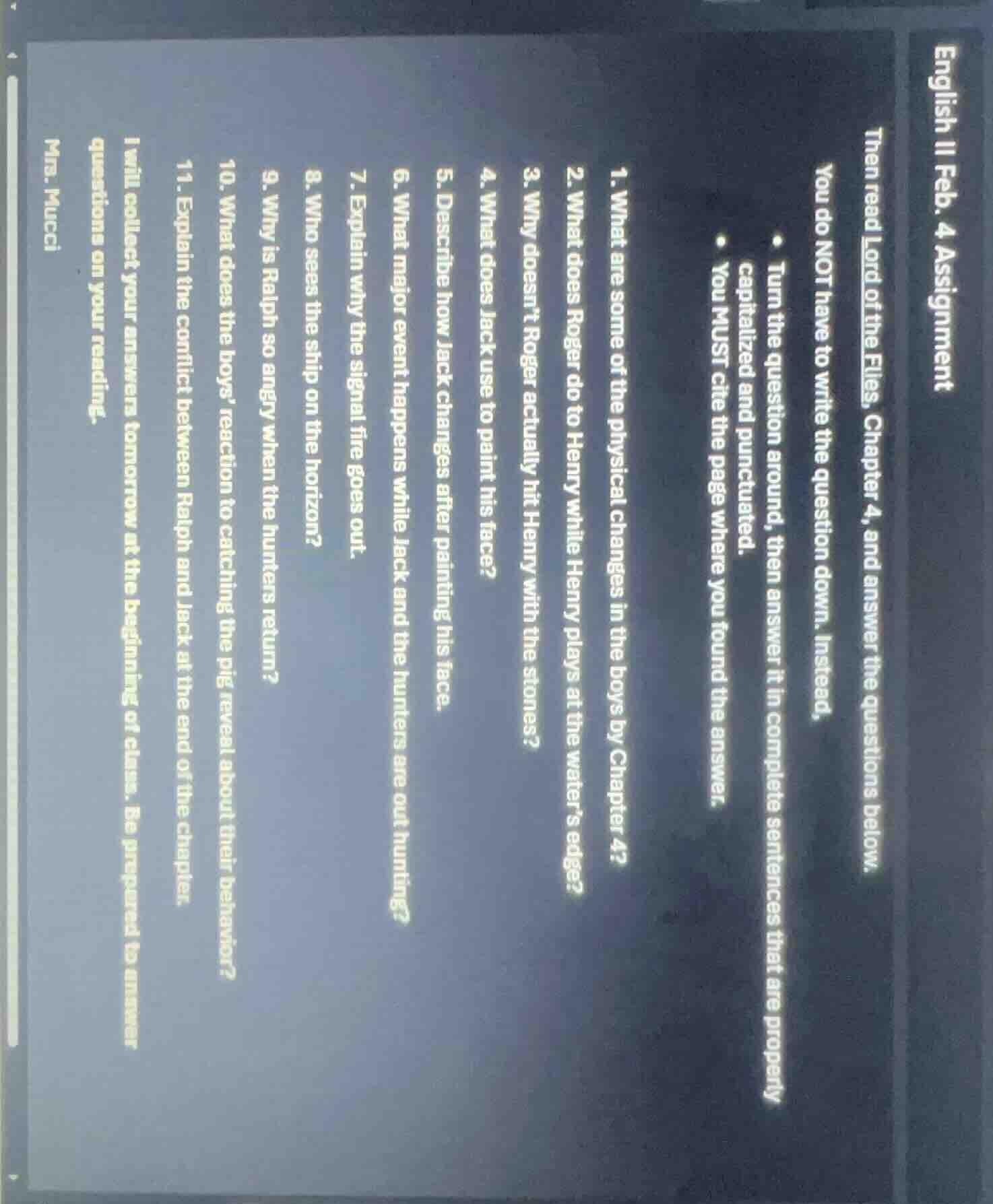 english ii feb. 4 assignment then read lord of the flies, chapter 4, an…