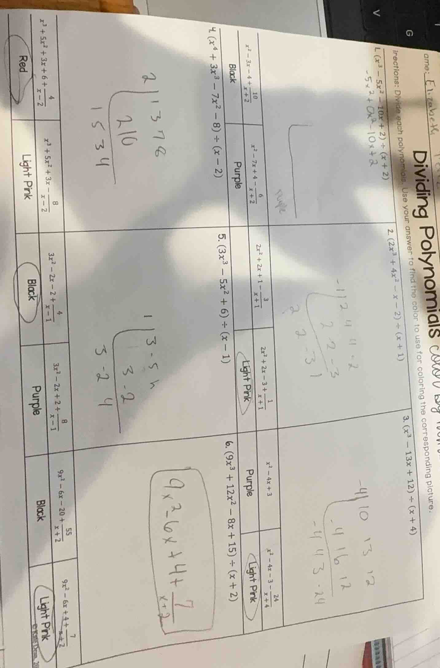 dividing polynomials directions: divide each polynomial. use your answe…