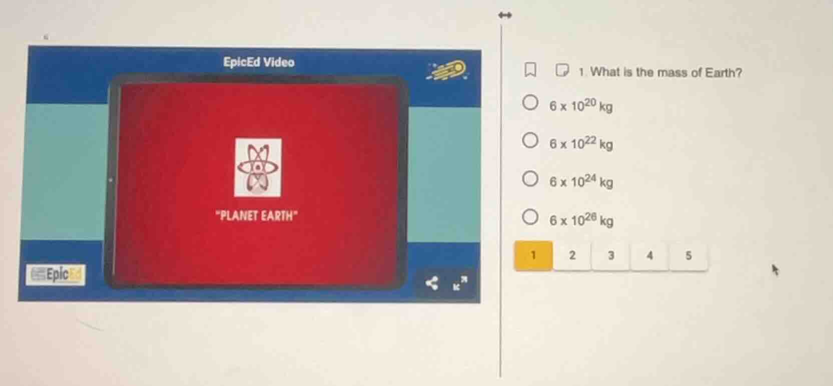 1. what is the mass of earth? $6 \\times 10^{20}$ kg $6 \\times 10^{22}…