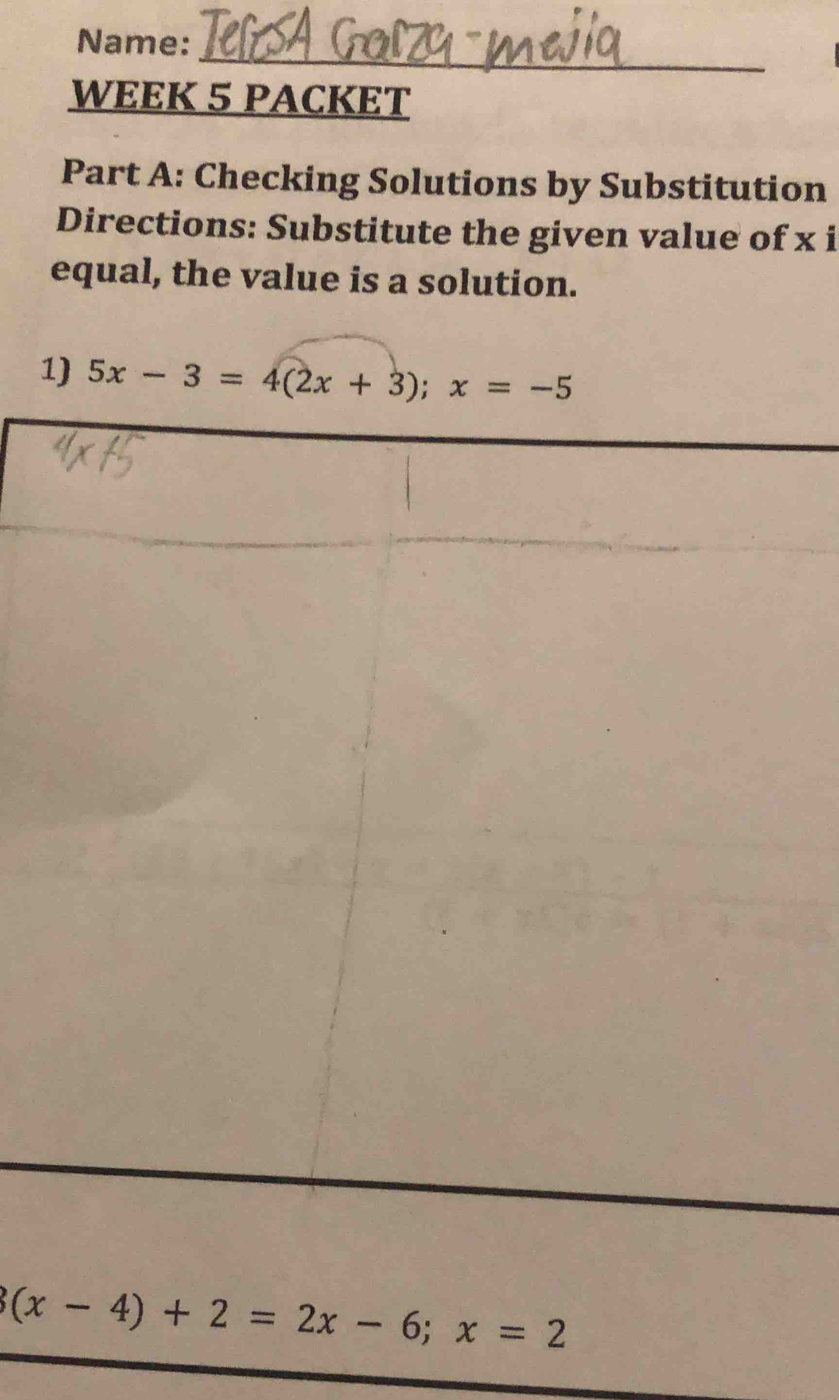 name: teresa garza - mejia week 5 packet part a: checking solutions by …