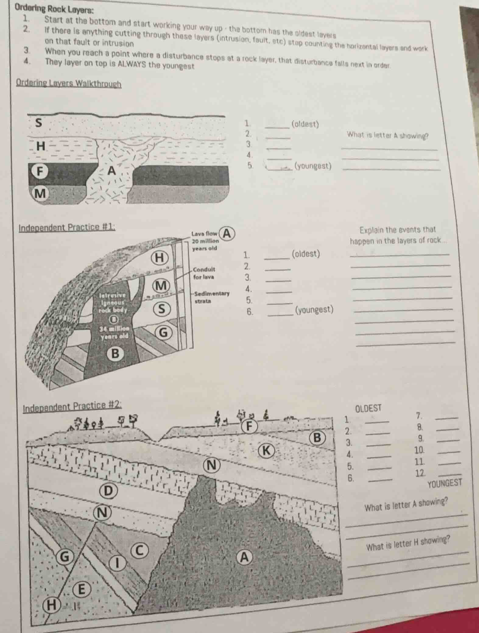 ordering rock layers: 1. start at the bottom and start working your way…