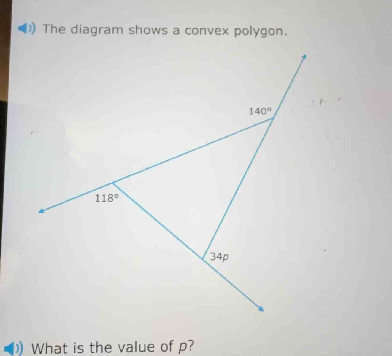 the diagram shows a convex polygon. what is the value of p?