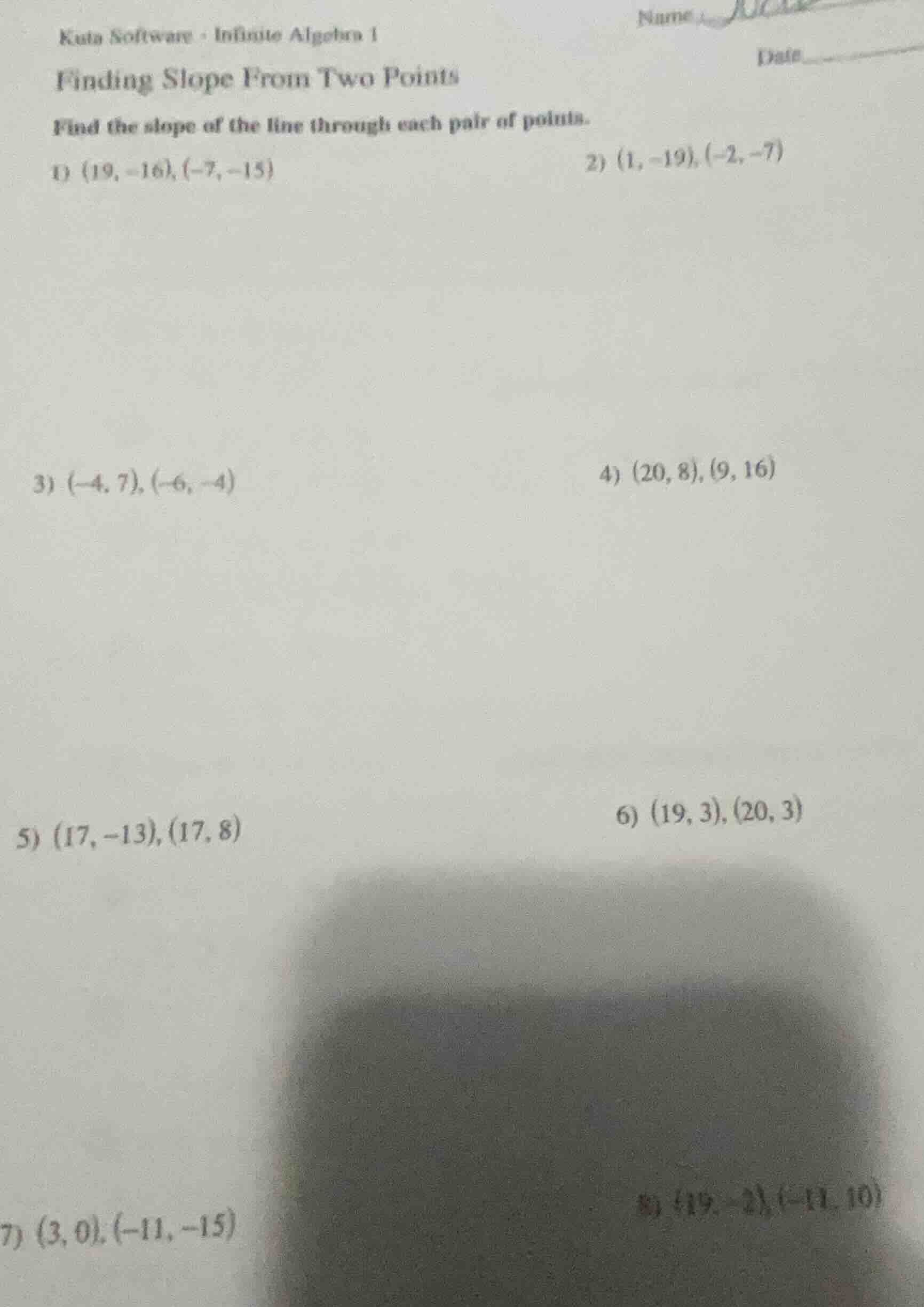 kuta software - infinite algebra 1 finding slope from two points find t…