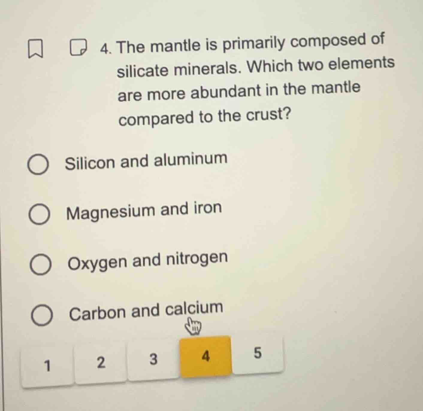 4. the mantle is primarily composed of silicate minerals. which two ele…