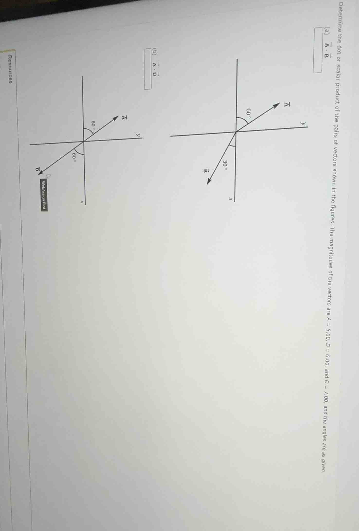 determine the dot or scalar product of the pairs of vectors shown in th…