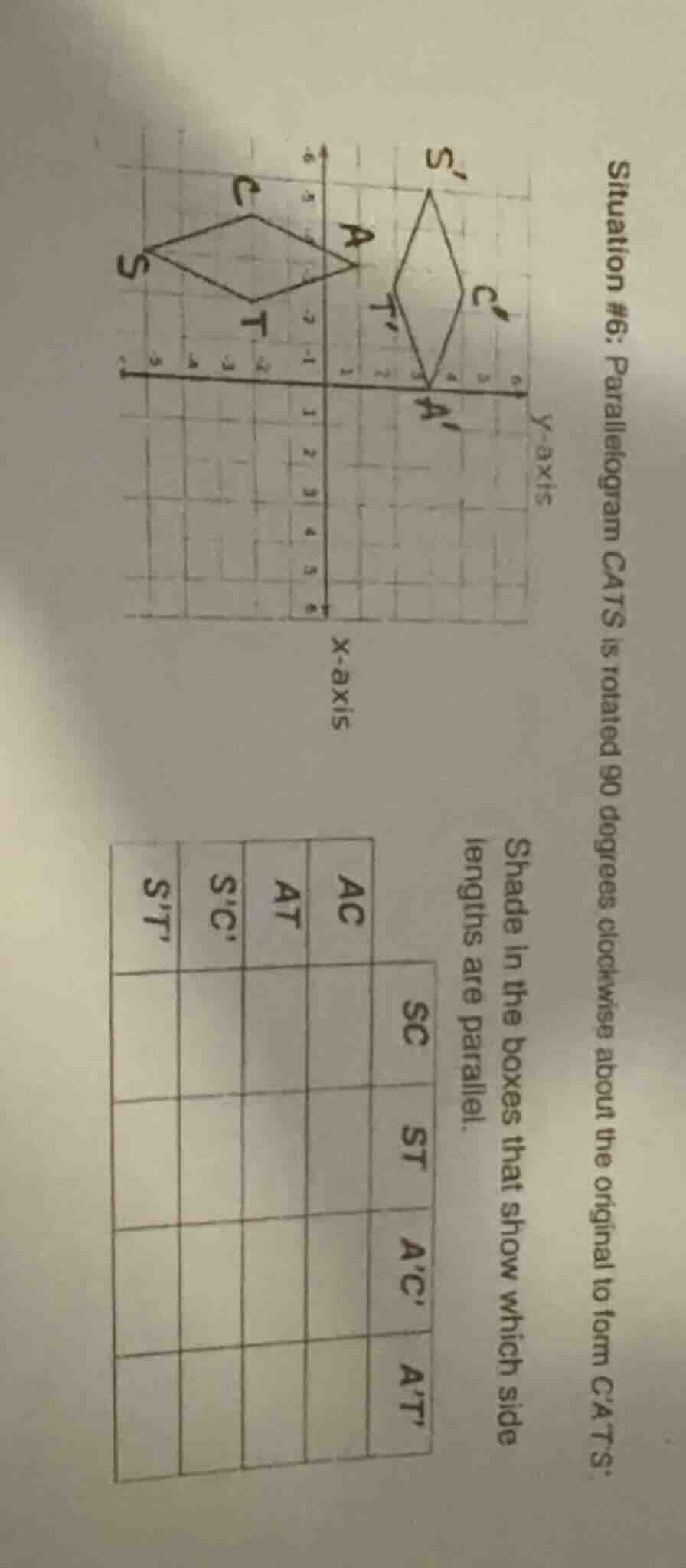 situation #6: parallelogram cats is rotated 90 degrees clockwise about …