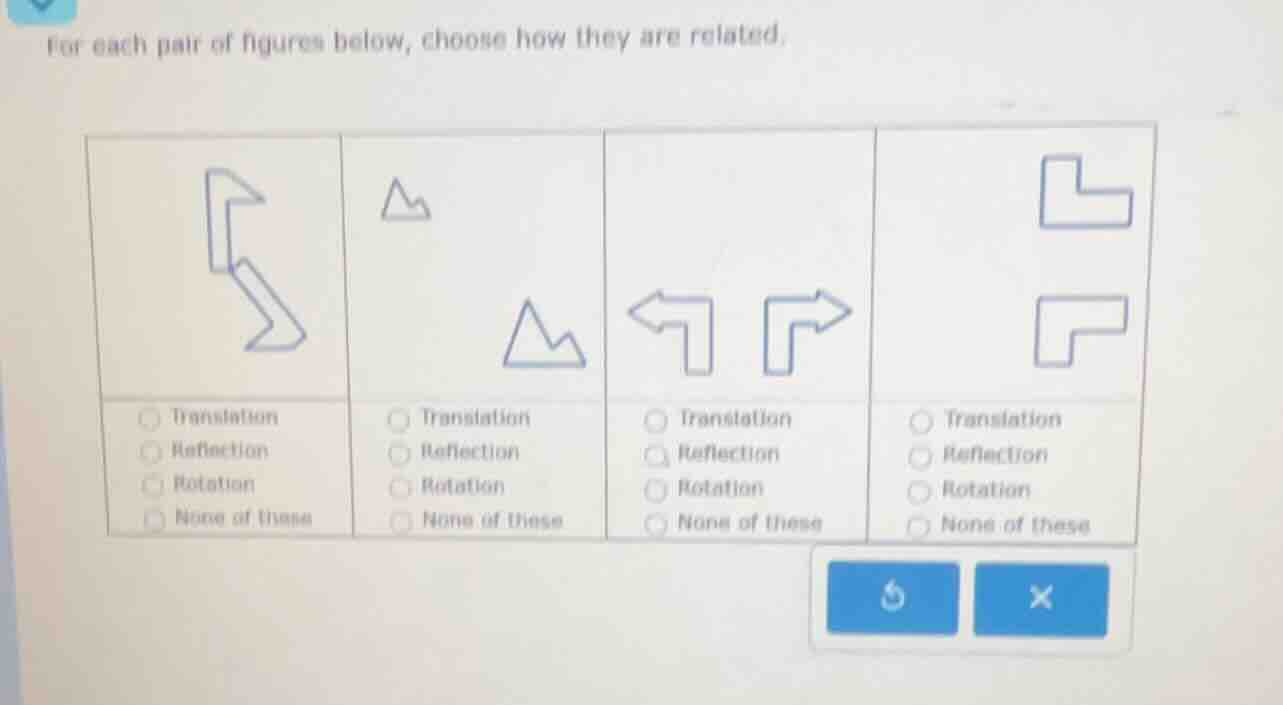 for each pair of figures below, choose how they are related. options fo…