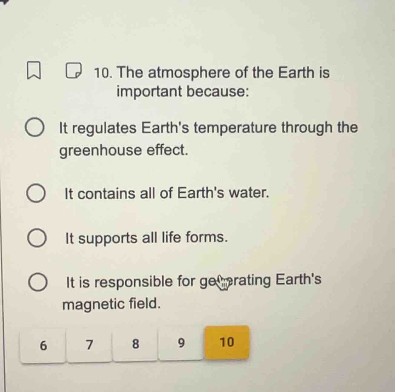 10. the atmosphere of the earth is important because: it regulates eart…