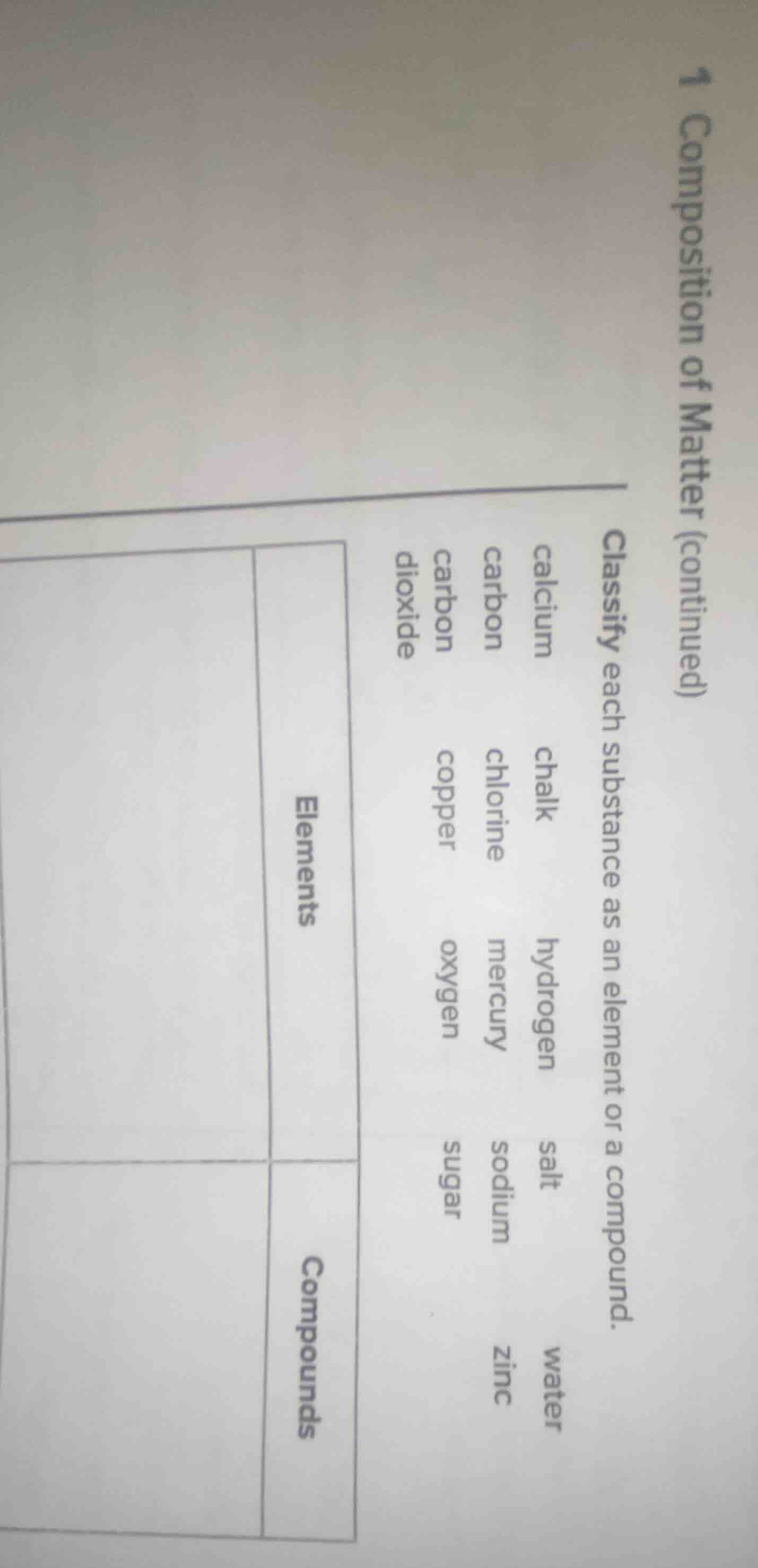 1 composition of matter (continued) classify each substance as an eleme…