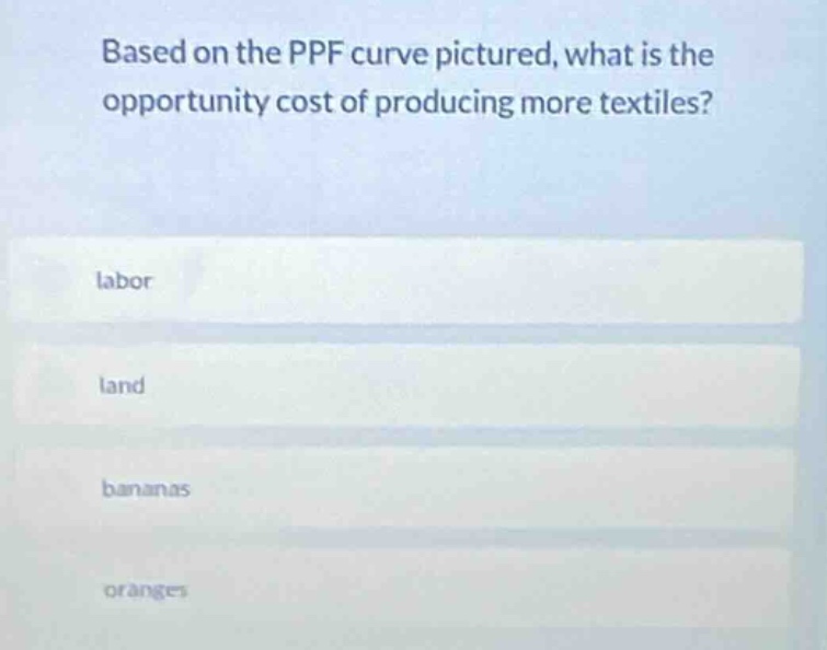 based on the ppf curve pictured, what is the opportunity cost of produc…