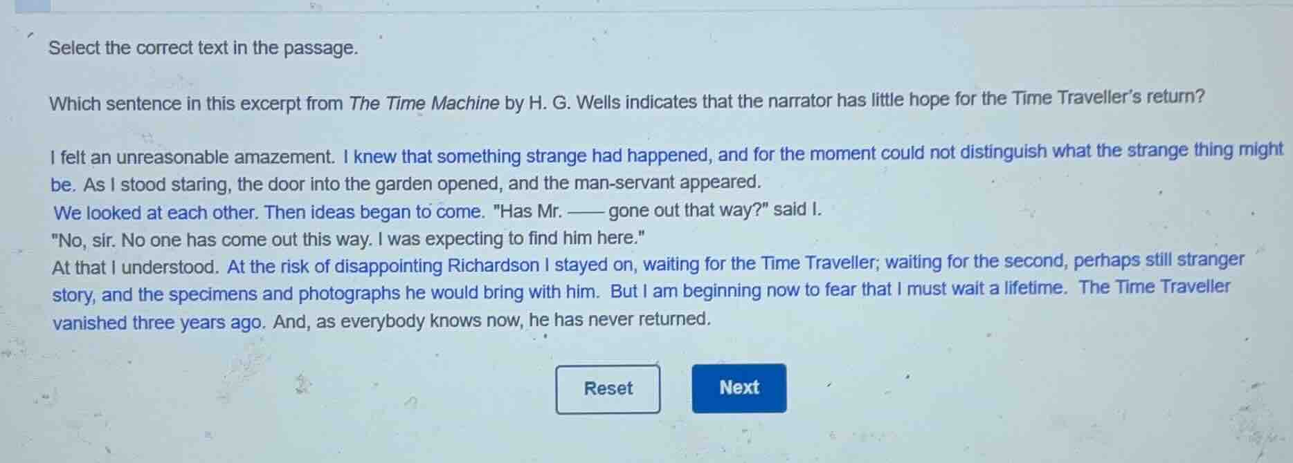 select the correct text in the passage. which sentence in this excerpt …