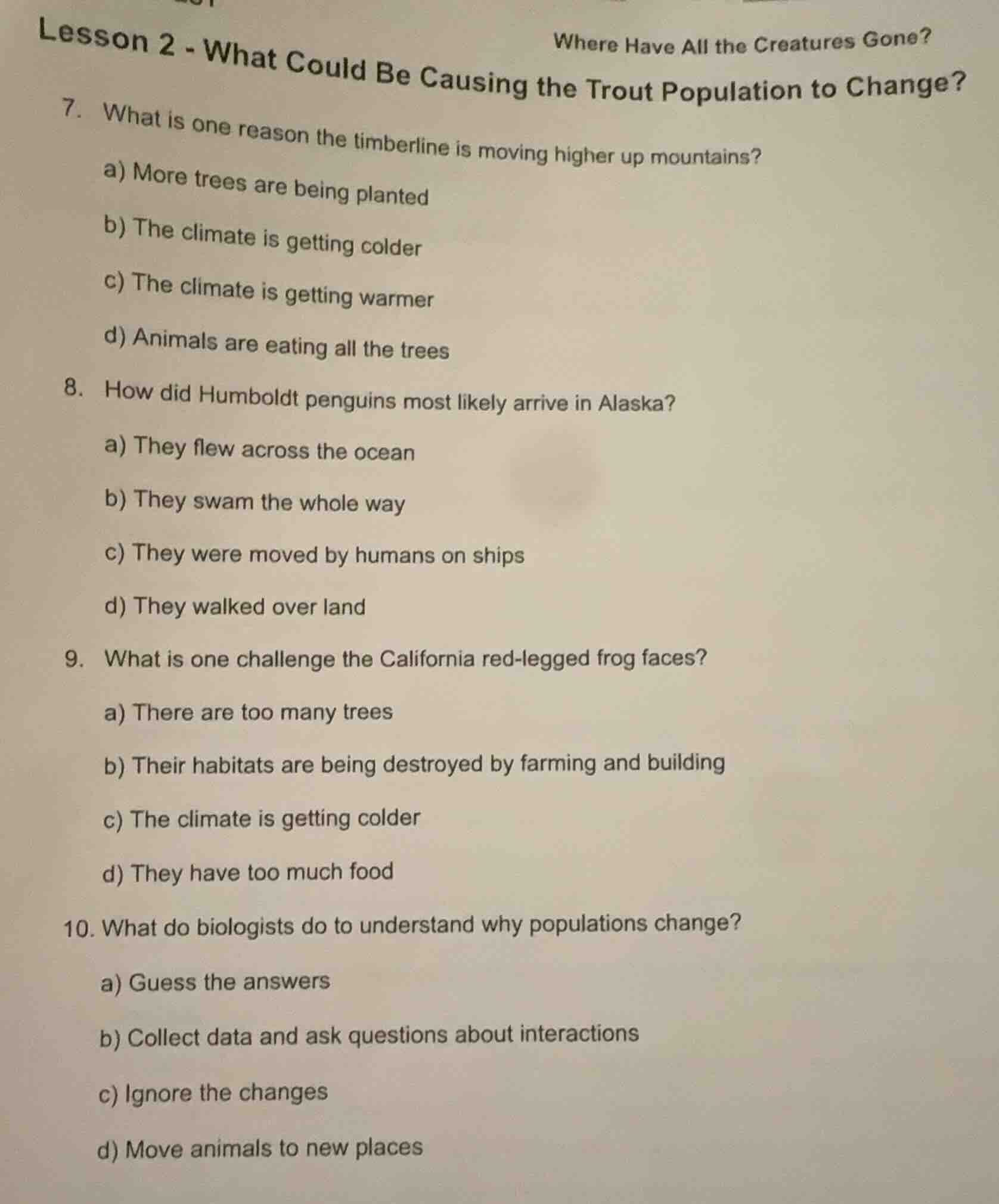 lesson 2 - what could be causing the trout population to change? where …