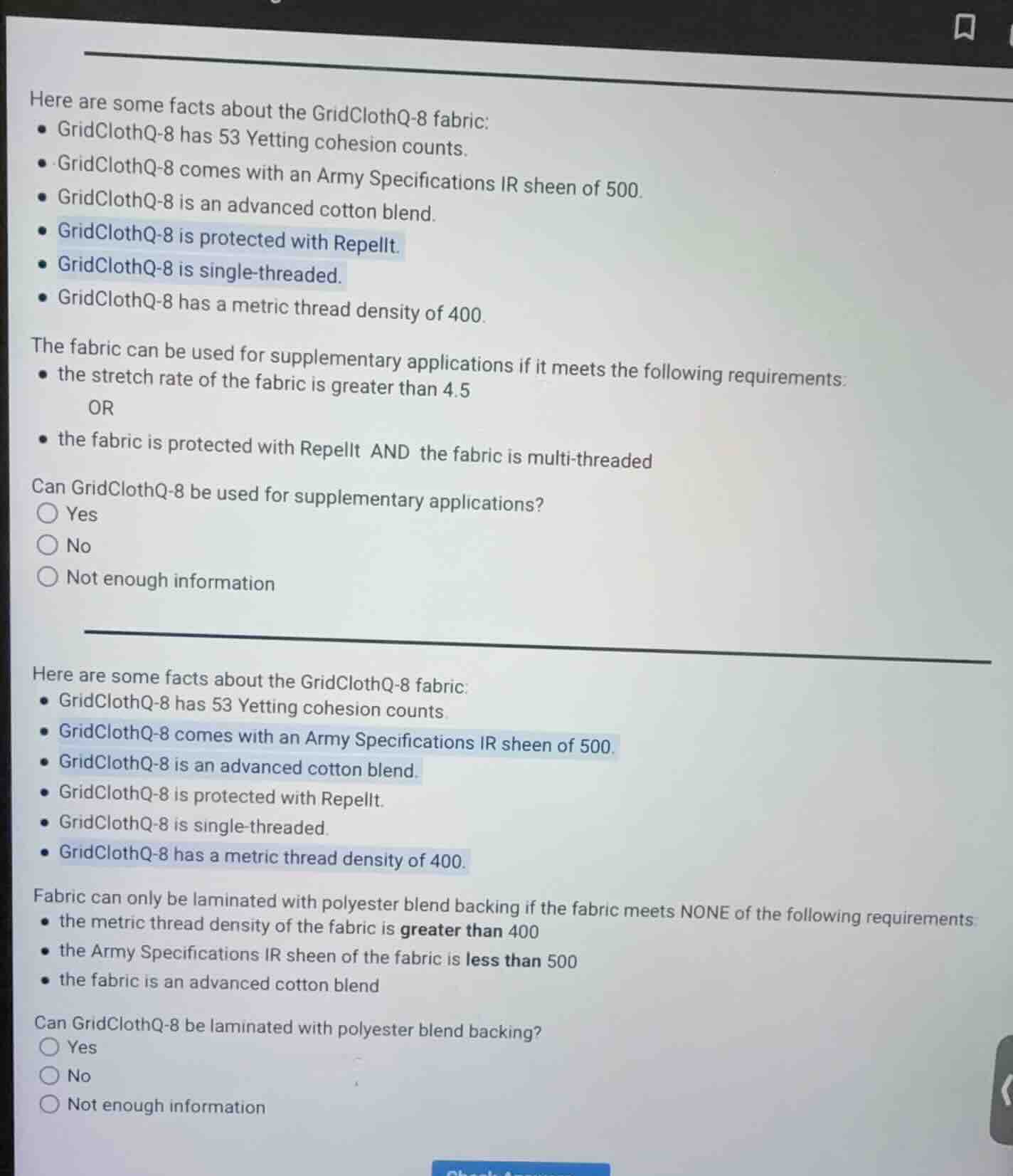 here are some facts about the gridclothq-8 fabric: - gridclothq-8 has 5…