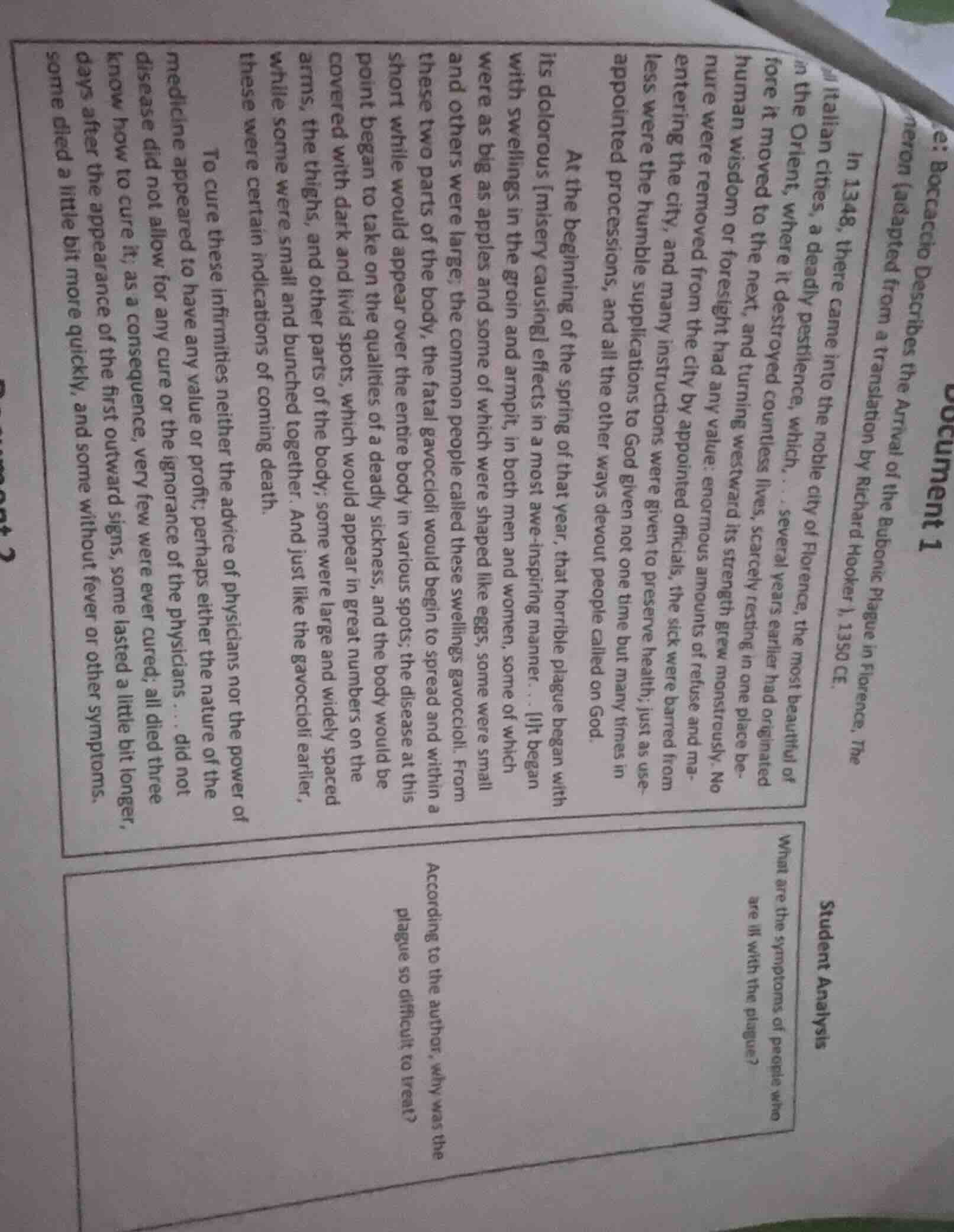 e: boccaccio describes the arrival of the bubonic plague in florence. t…