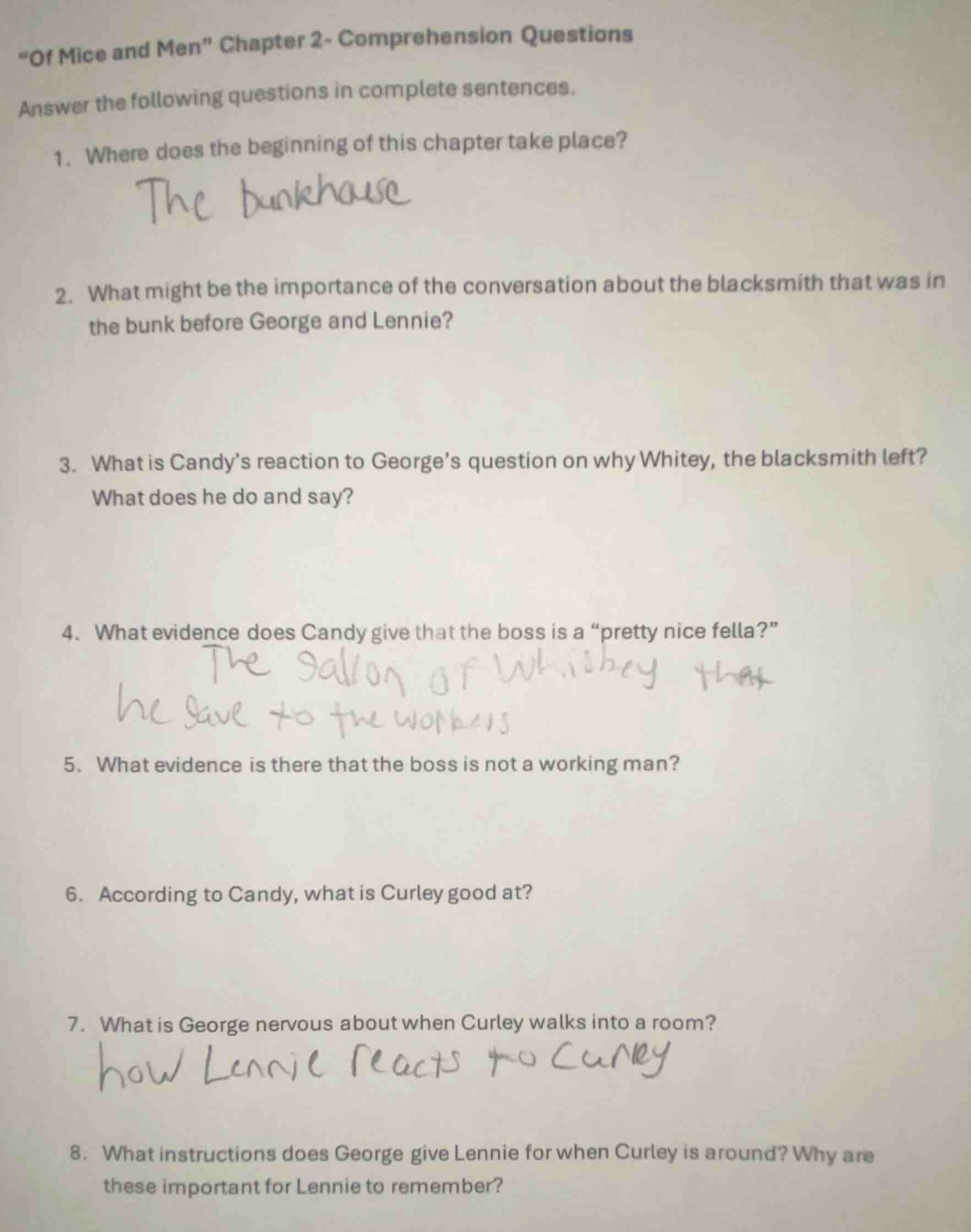 \of mice and men\ chapter 2 - comprehension questions answer the follow…