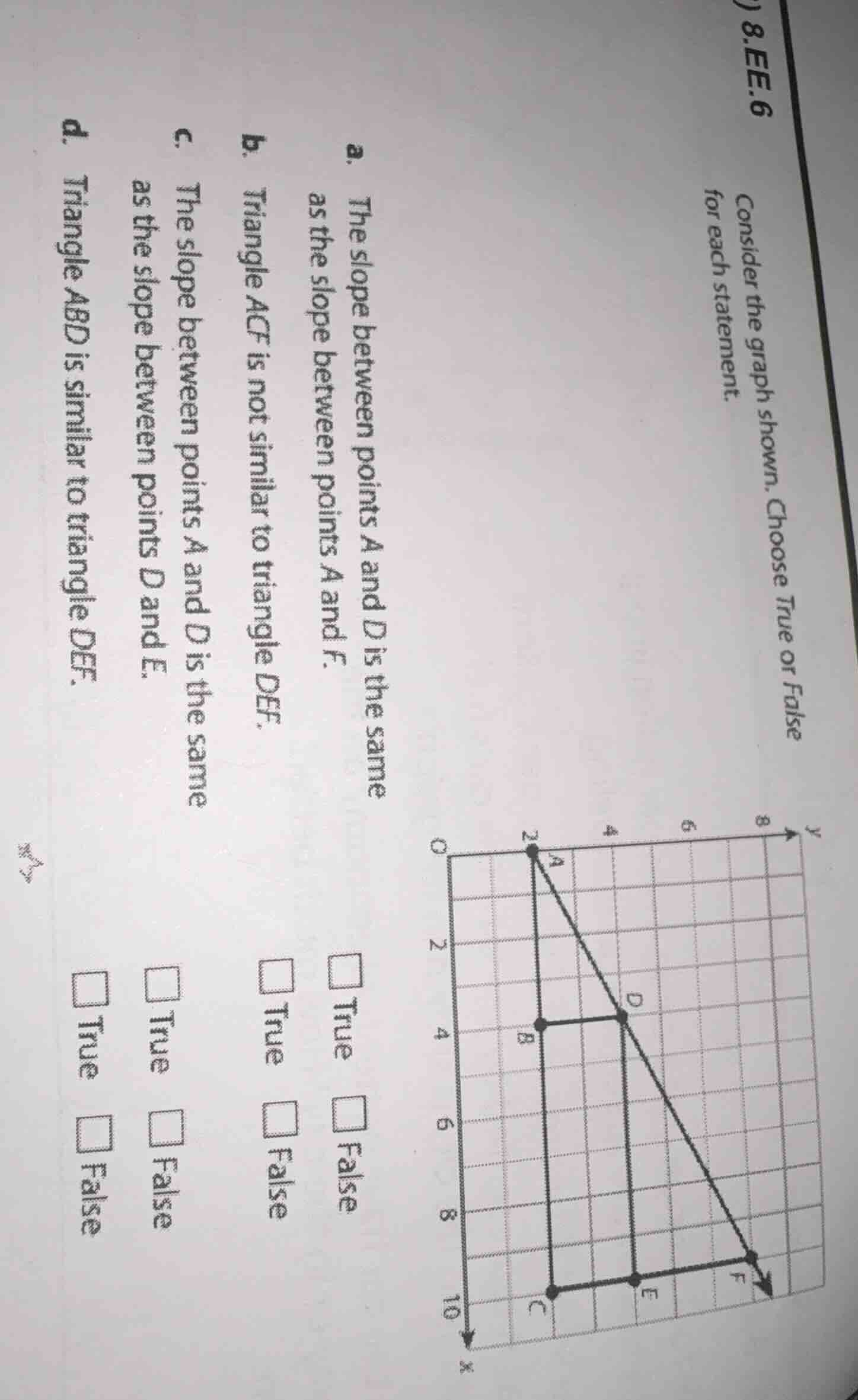 ) 8.ee.6 consider the graph shown. choose true or false for each statem…