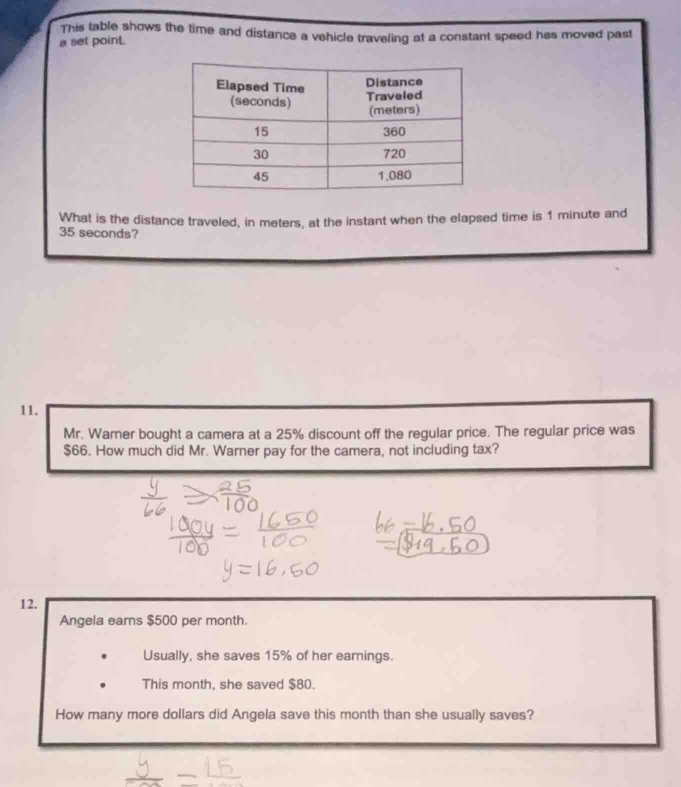 this table shows the time and distance a vehicle traveling at a constan…