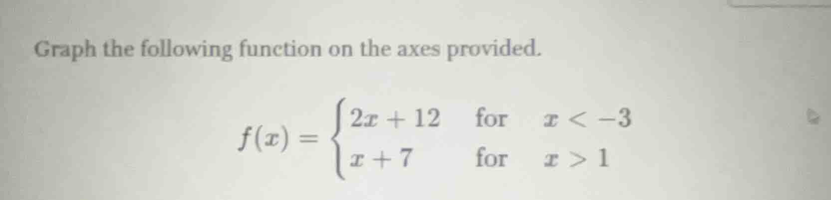 graph the following function on the axes provided. $f(x) = \\begin{case…