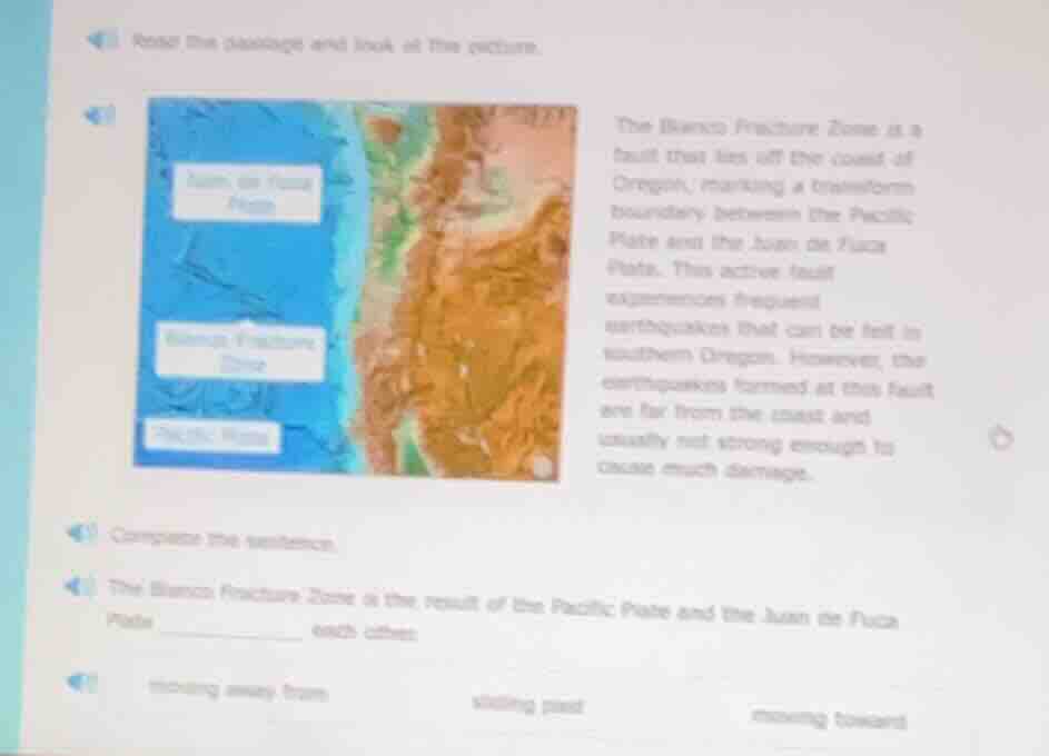 read the passage and look at the picture. the blanco fracture zone is a…