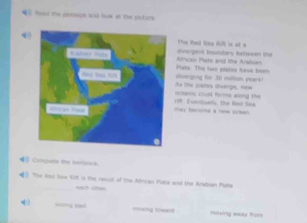 read the passage and look at the picture. the red sea rift is at a dive…