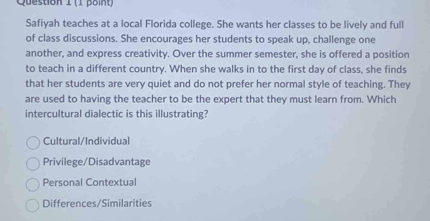 question 1 (1 point) safiyah teaches at a local florida college. she wa…