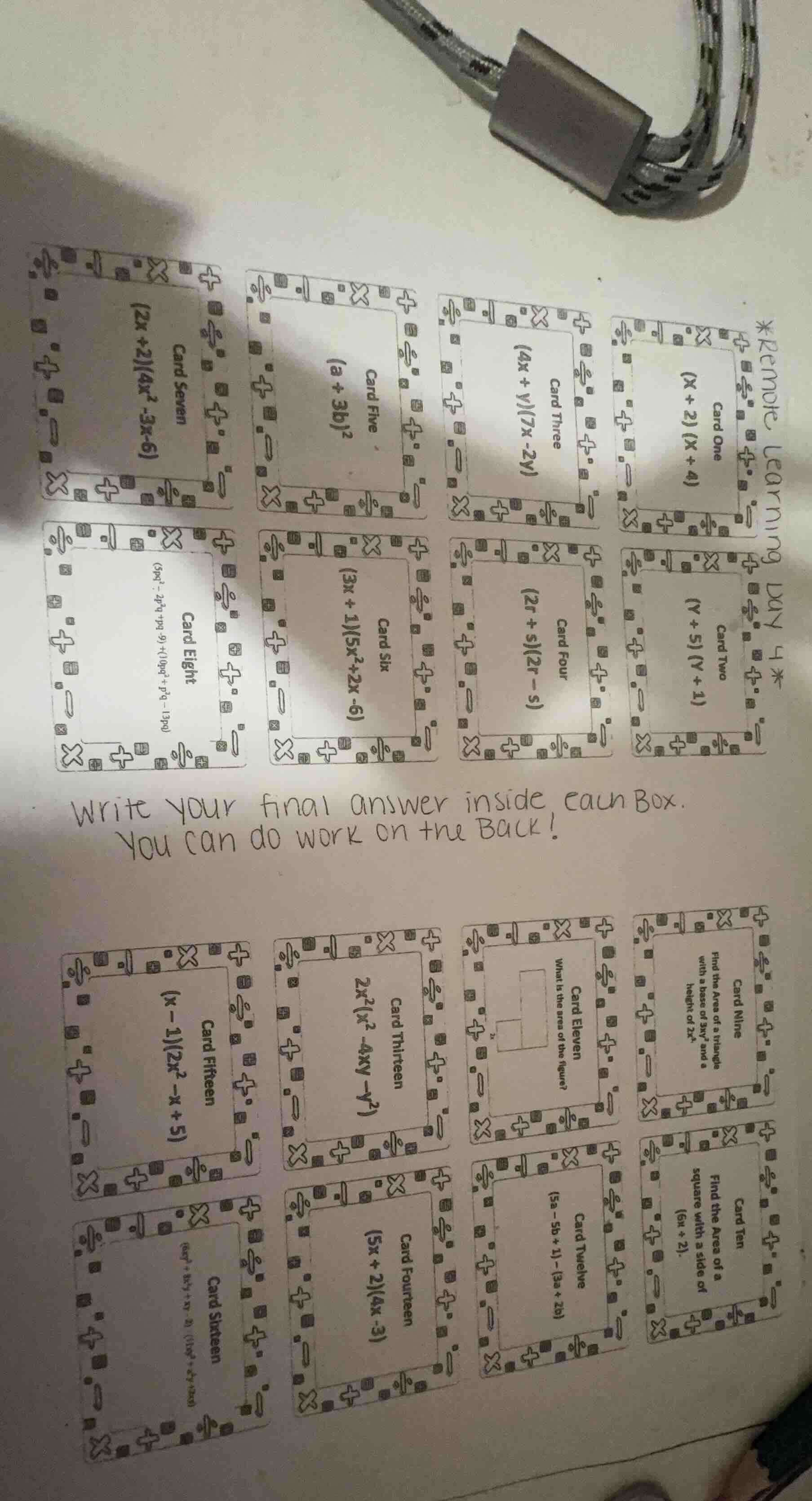 *remote learning day!* card one: ((x + 2)(x + 4)) card two: ((y + 5)(y …