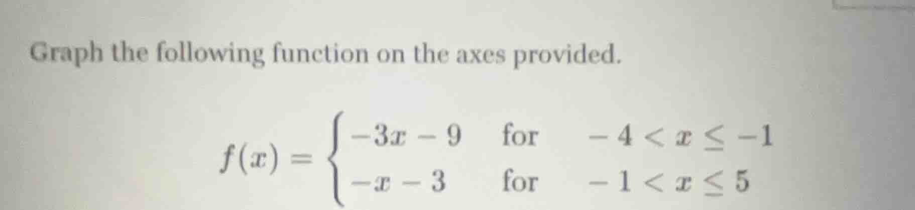 graph the following function on the axes provided. $f(x) = \\begin{case…