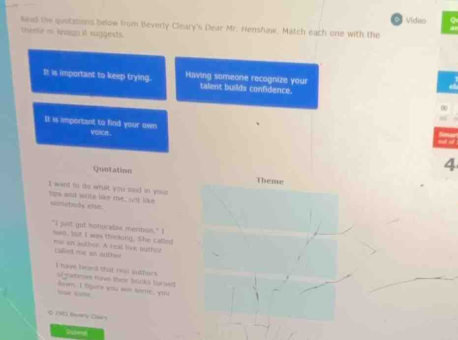 read the quotations below from beverly clearys dear mr. henshaw. match …