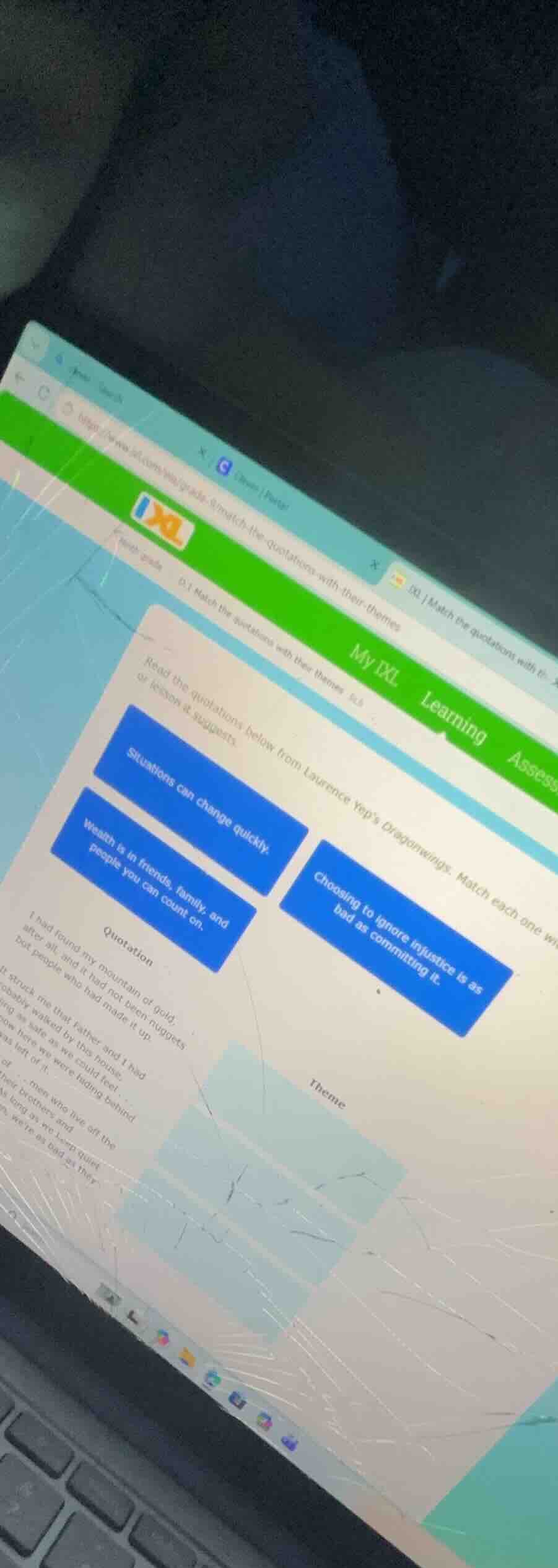 read the quotations below from laurence yep’s dragonwings. match each o…