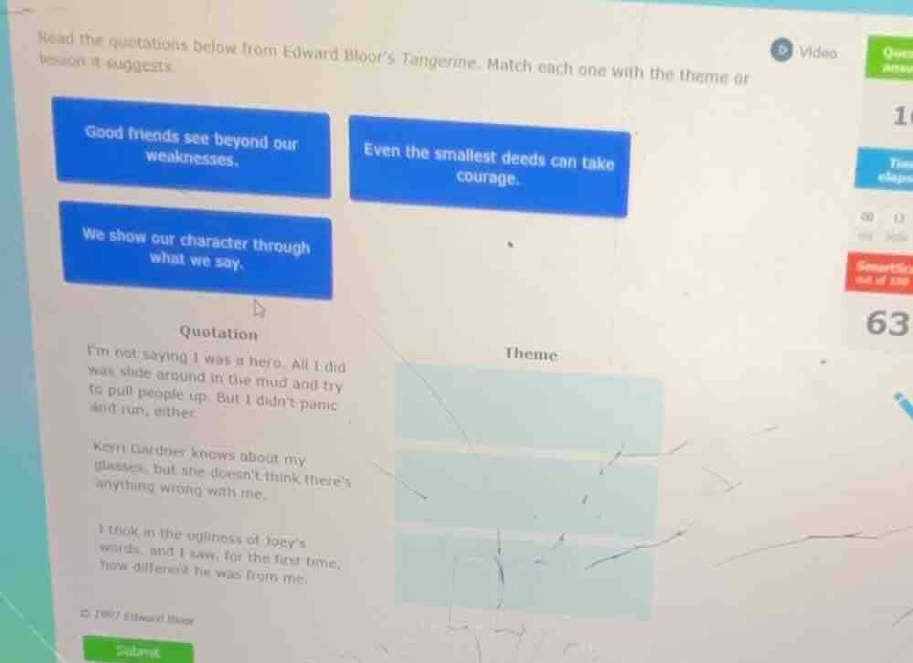 read the quotations below from edward bloors tangerine. match each one …