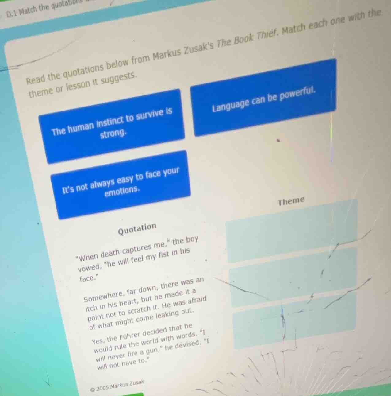 d.1 match the quotations read the quotations below from markus zusaks t…