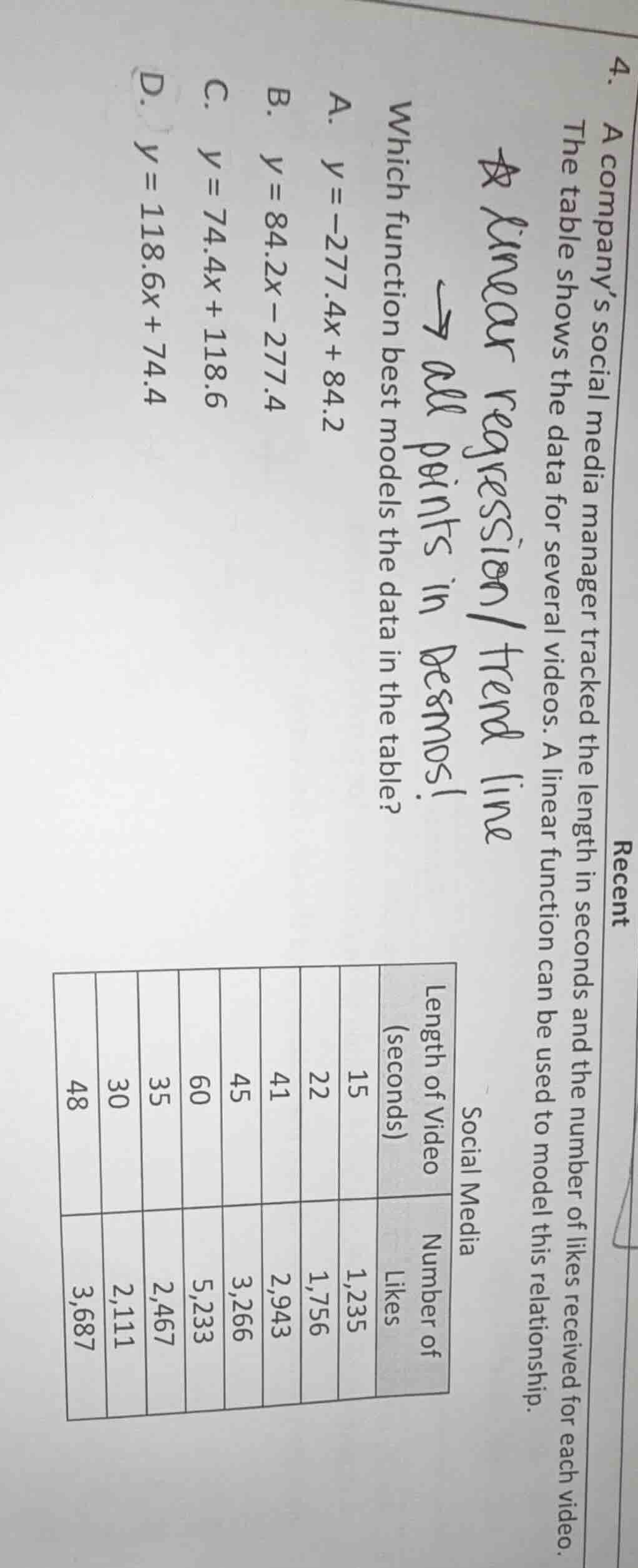 4. a company’s social media manager tracked the length in seconds and t…