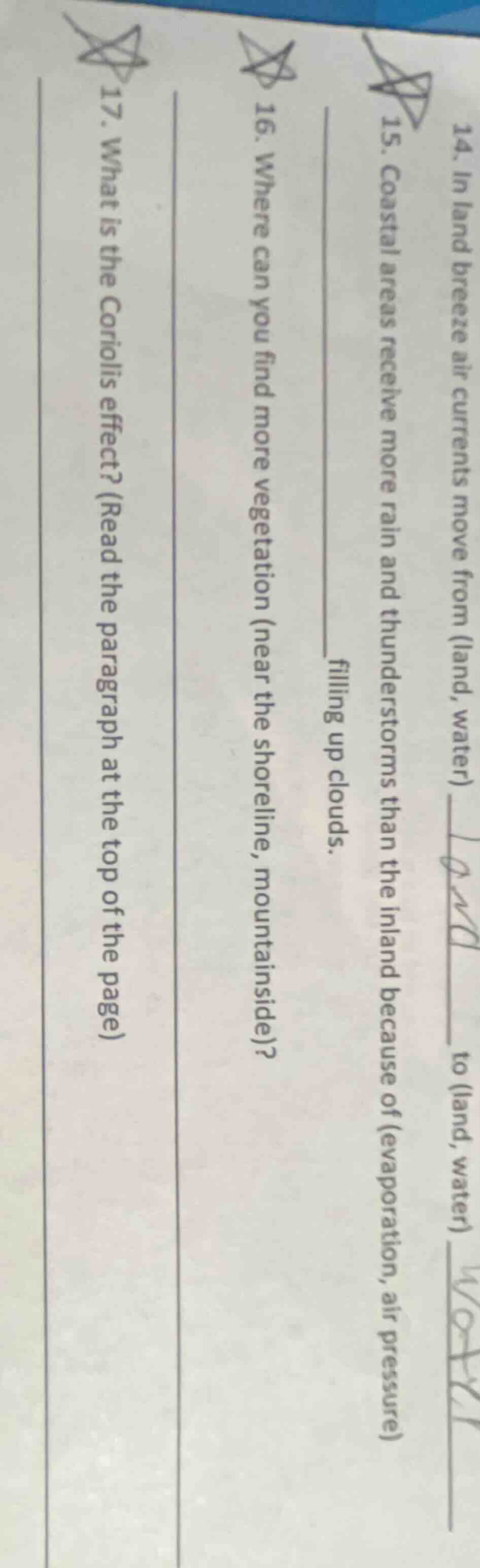 14. in land breeze air currents move from (land, water) to (land, water…