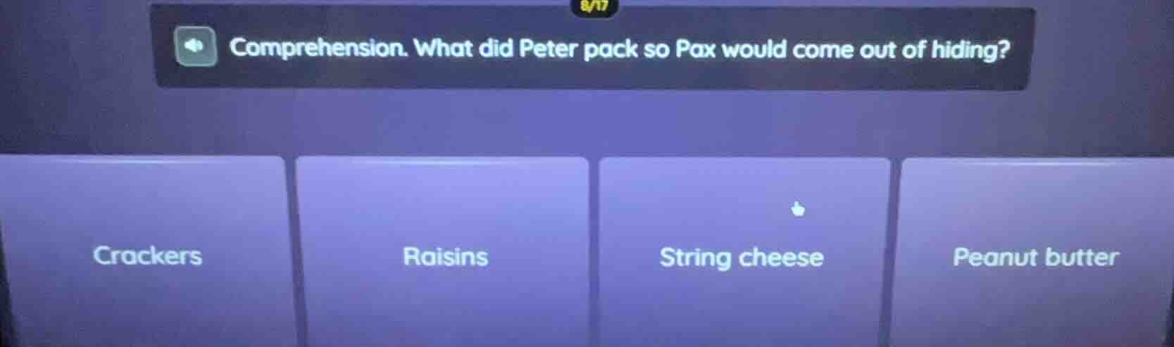 comprehension. what did peter pack so pax would come out of hiding? cra…
