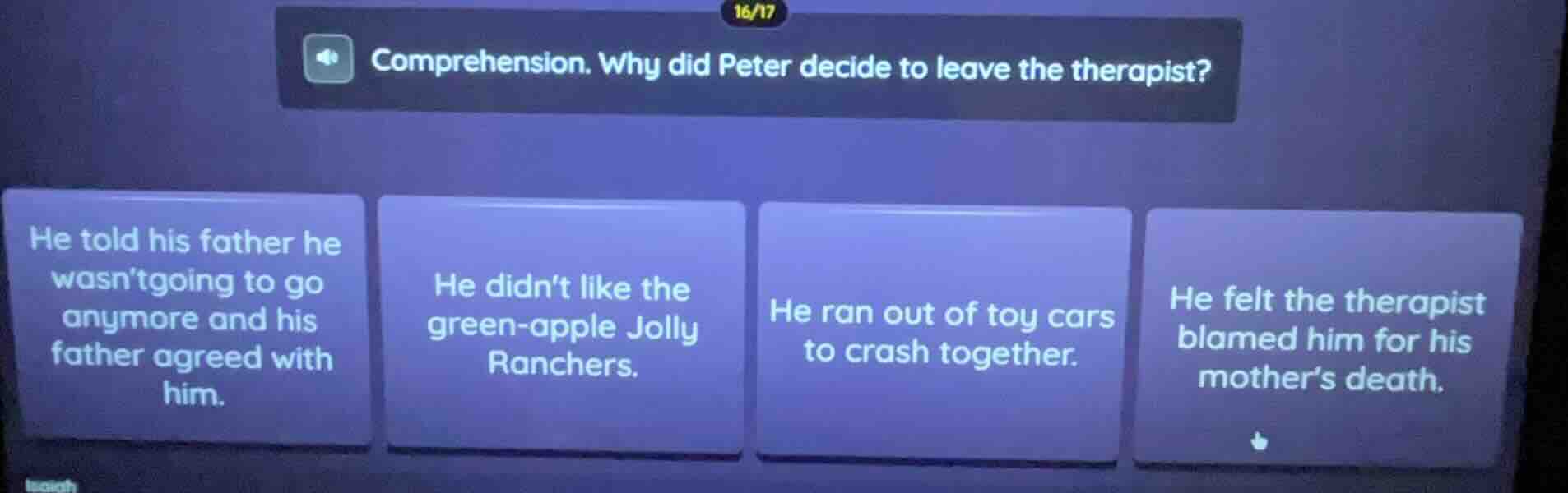 comprehension. why did peter decide to leave the therapist? he told his…