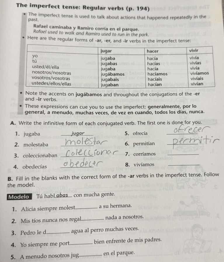 the imperfect tense: regular verbs (p. 194) - the imperfect tense is us…