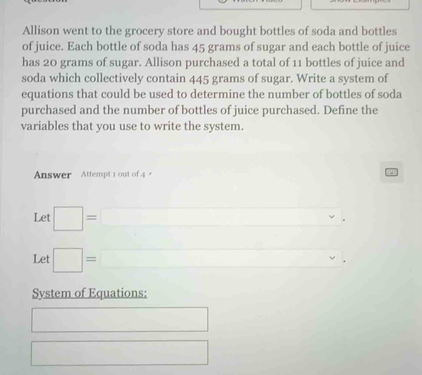 allison went to the grocery store and bought bottles of soda and bottle…